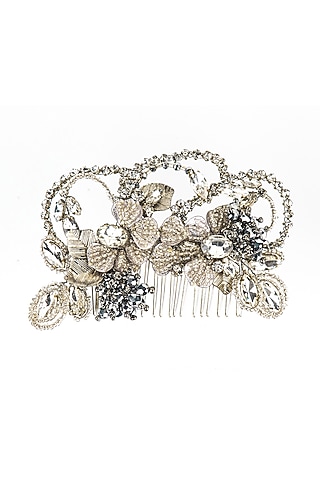 Silver Steel Embellished Hair Comb by Studio Accessories