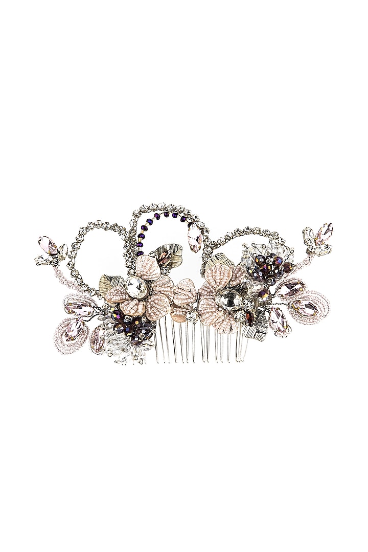 Silver Steel Floral Embellished Hair Comb by Studio Accessories