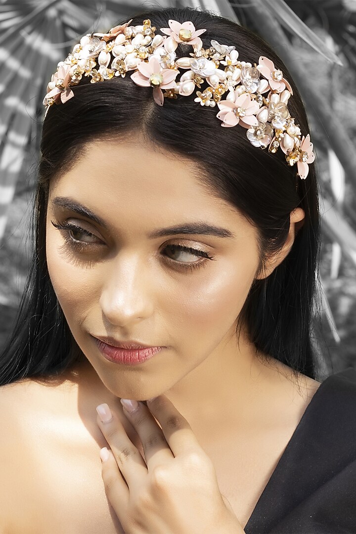 Peach Embellished Hairband by Studio Accessories at Pernia's Pop Up Shop