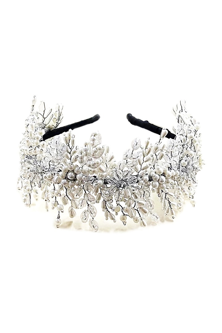 Silver Pearl & Bead Embellished Hairband by Studio Accessories