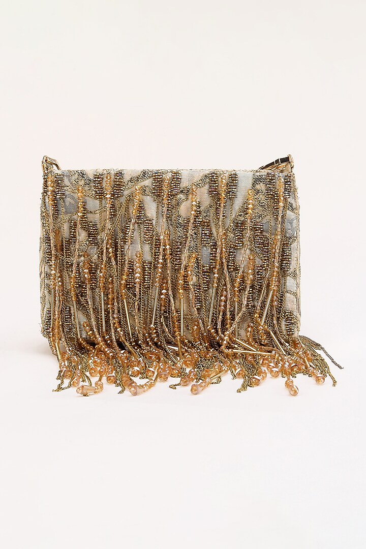 Gold & Silver Silk Jacquard Hand Beaded Bag by Studio Accessories at Pernia's Pop Up Shop