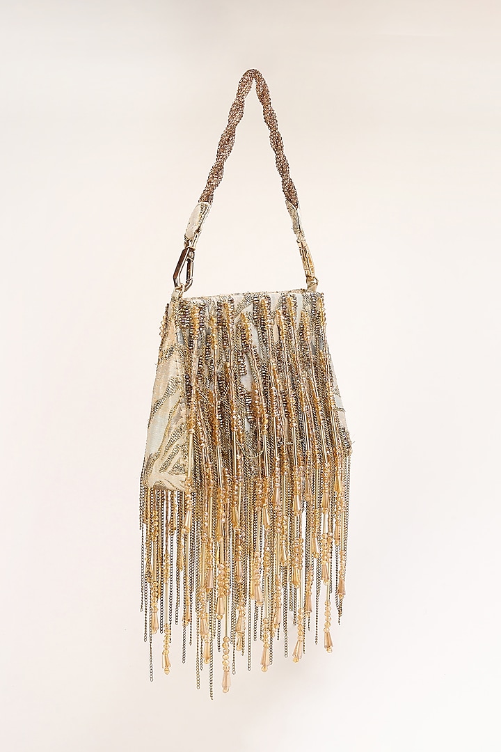 Gold & Silver Silk Jacquard Hand Beaded Bag by Studio Accessories at Pernia's Pop Up Shop