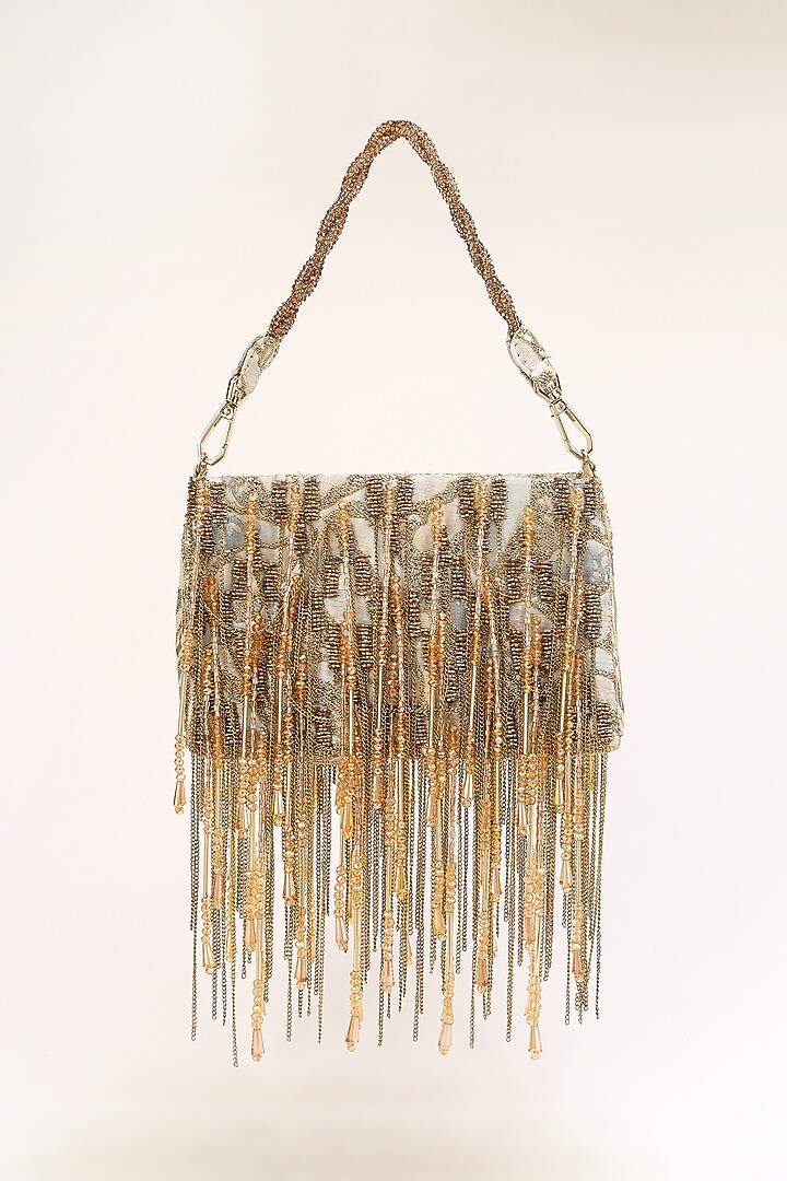 Gold & Silver Silk Jacquard Hand Beaded Bag by Studio Accessories at Pernia's Pop Up Shop