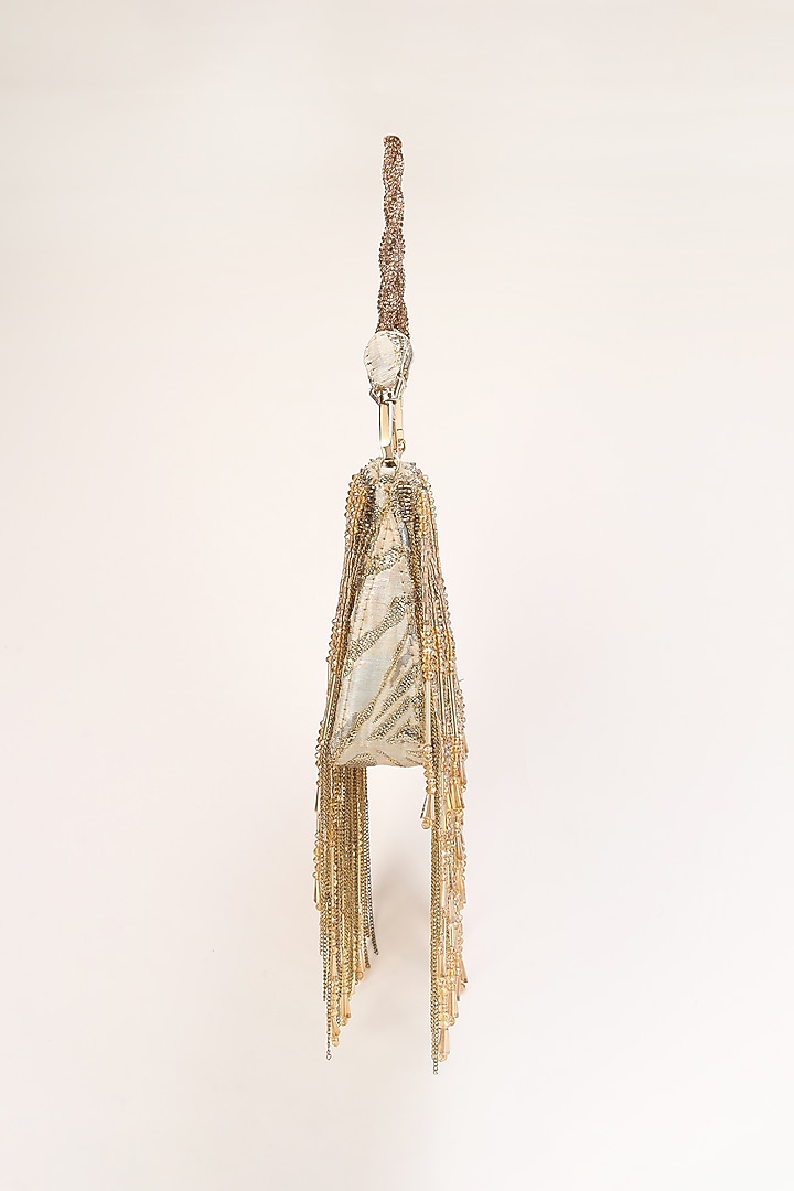 Gold & Silver Silk Jacquard Hand Beaded Bag by Studio Accessories at Pernia's Pop Up Shop