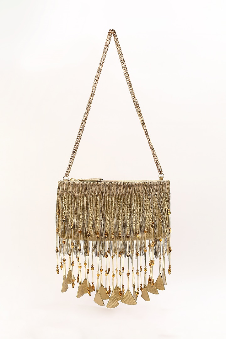 Gold Leather Tasselled Bag by Studio Accessories at Pernia's Pop Up Shop