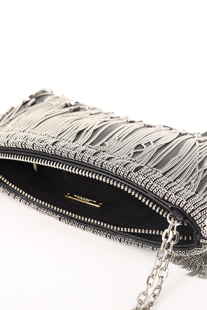 Black Leather Hand Beaded Tasselled Bag by Studio Accessories at Pernia's Pop Up Shop