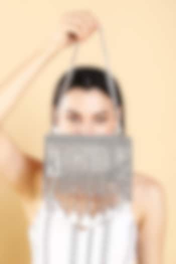 Silver Silk Jacquard Hand Beaded Bag by Studio Accessories at Pernia's Pop Up Shop