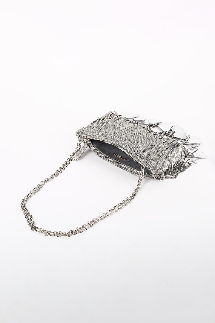 Silver Silk Jacquard Hand Beaded Bag by Studio Accessories at Pernia's Pop Up Shop