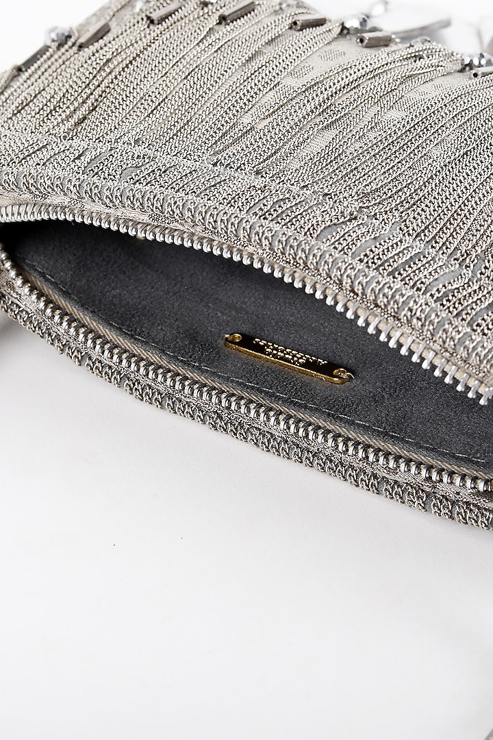 Silver Silk Jacquard Hand Beaded Bag by Studio Accessories at Pernia's Pop Up Shop