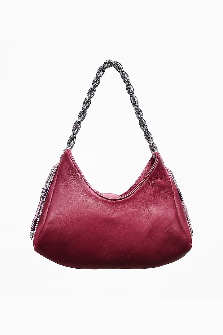 Red Leather Hand Embellished Bag by Studio Accessories at Pernia's Pop Up Shop