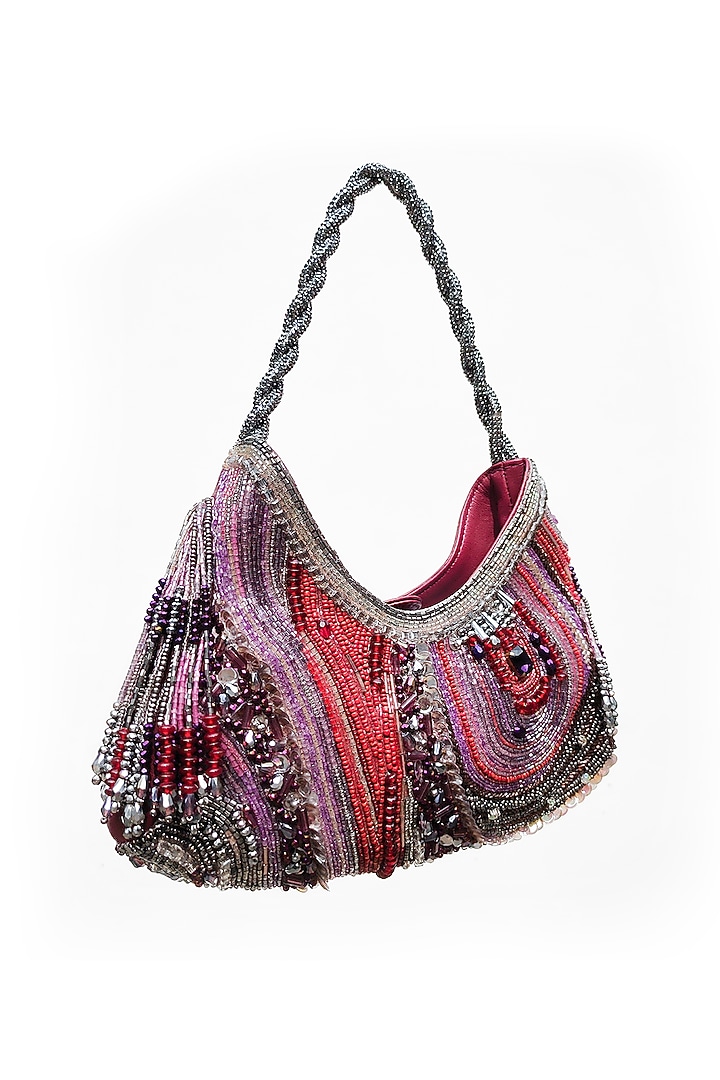 Red Leather Hand Embellished Bag by Studio Accessories at Pernia's Pop Up Shop