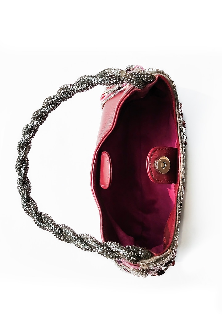 Red Leather Hand Embellished Bag by Studio Accessories at Pernia's Pop Up Shop