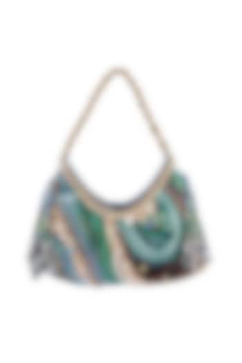 Blue Leather Hand Embellished Bag by Studio Accessories at Pernia's Pop Up Shop