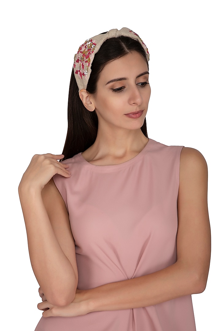 Pink Hand Embroidered Hairband by Studio Accessories at Pernia's Pop Up Shop