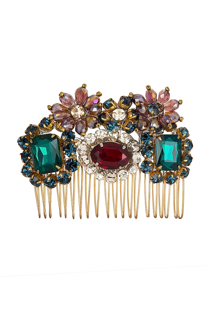 Multi Colored Embellished Hair Comb by Studio Accessories