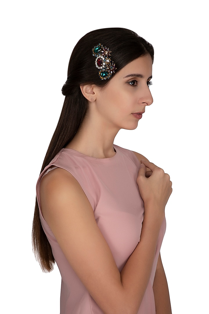 Multi Colored Embellished Hair Comb by Studio Accessories at Pernia's Pop Up Shop