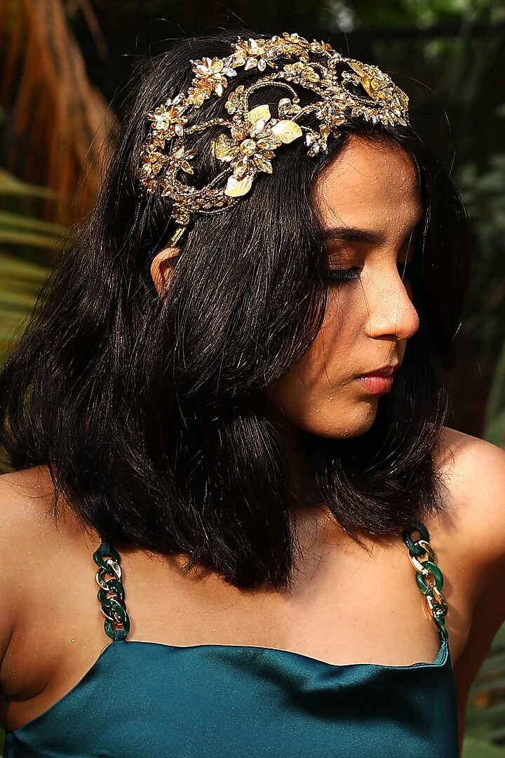 Gold Fabric Embroidered Hairband by Studio Accessories at Pernia's Pop Up Shop
