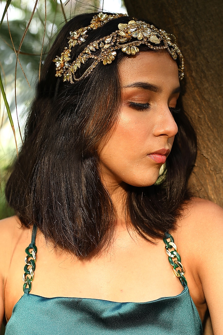 Gold Fabric Embroidered Hairband by Studio Accessories at Pernia's Pop Up Shop
