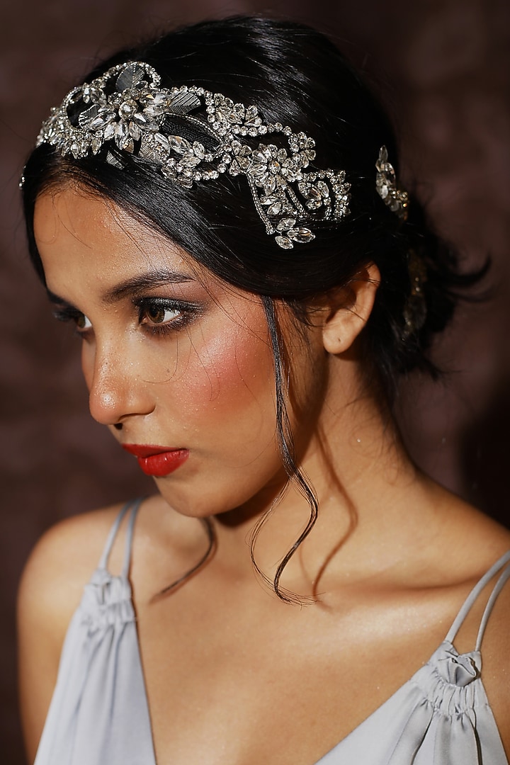 Silver Fabric Embroidered Hairband by Studio Accessories at Pernia's Pop Up Shop