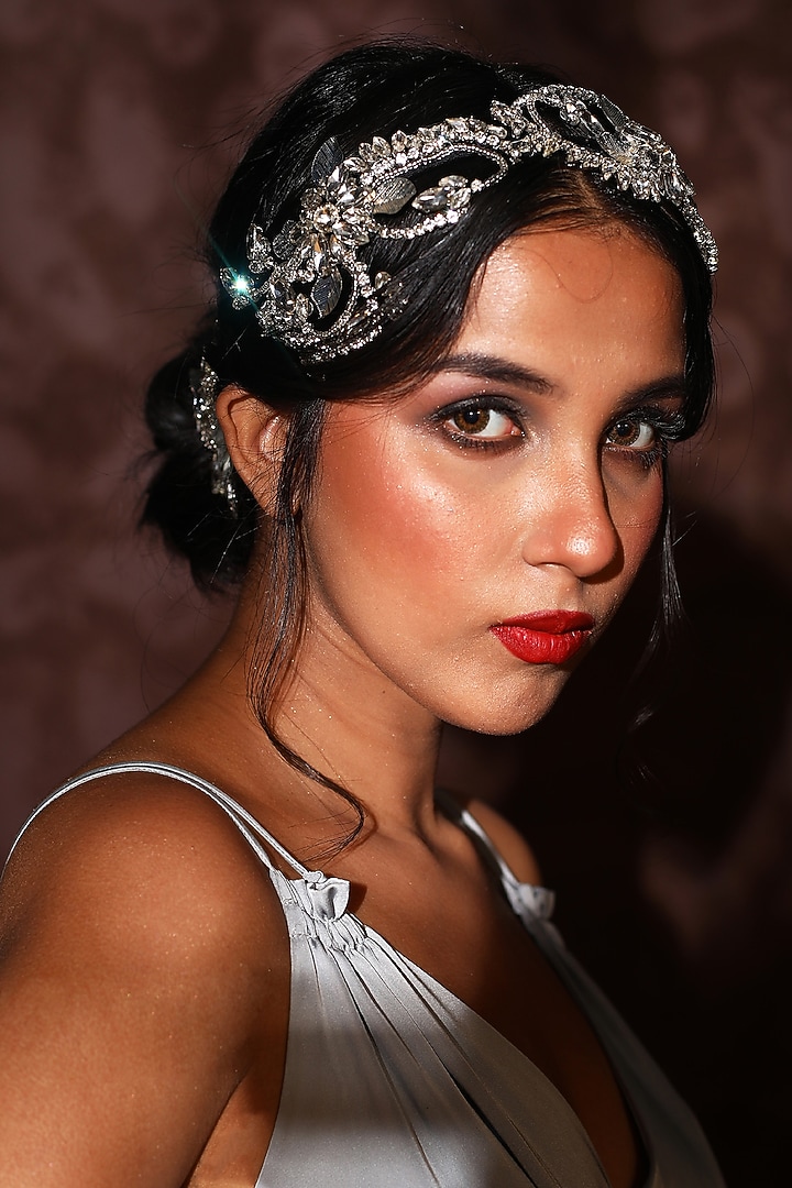 Silver Fabric Embroidered Hairband by Studio Accessories at Pernia's Pop Up Shop