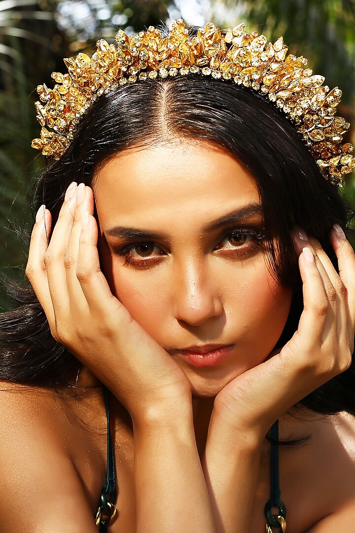 Gold Fabric Embroidered Crown Hairband by Studio Accessories at Pernia's Pop Up Shop