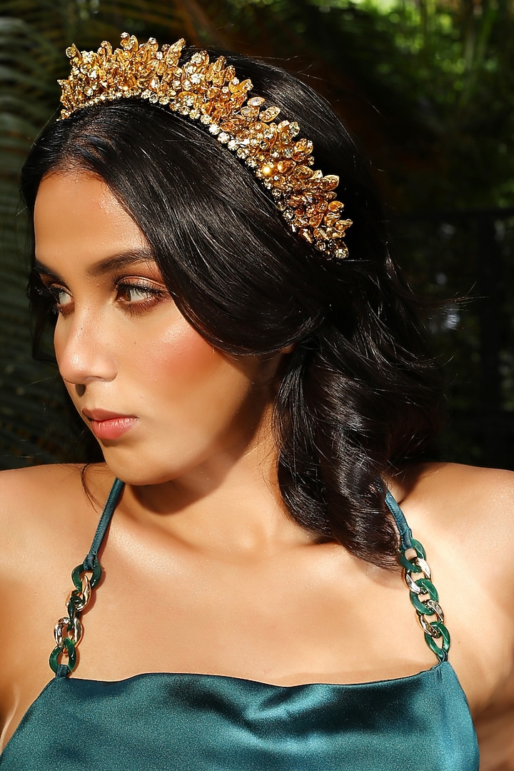 Gold Fabric Embroidered Crown Hairband by Studio Accessories at Pernia's Pop Up Shop