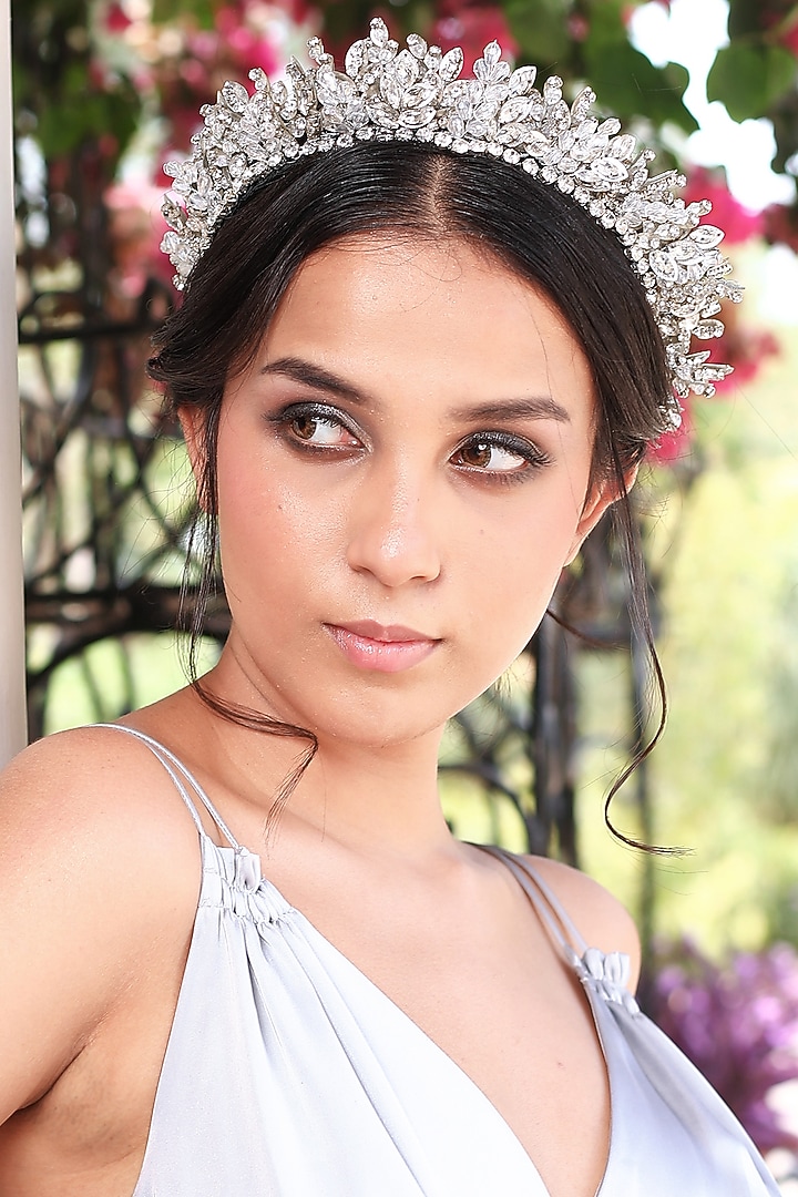 Silver Fabric Embroidered Crown Hairband by Studio Accessories at Pernia's Pop Up Shop