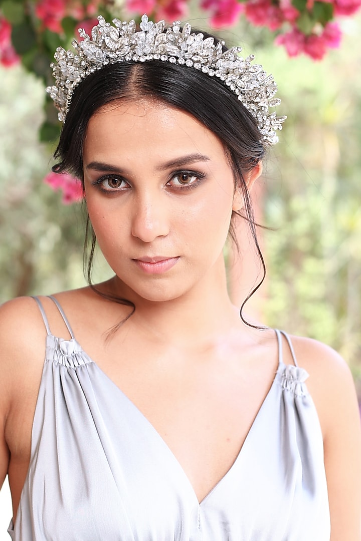 Silver Fabric Embroidered Crown Hairband by Studio Accessories at Pernia's Pop Up Shop