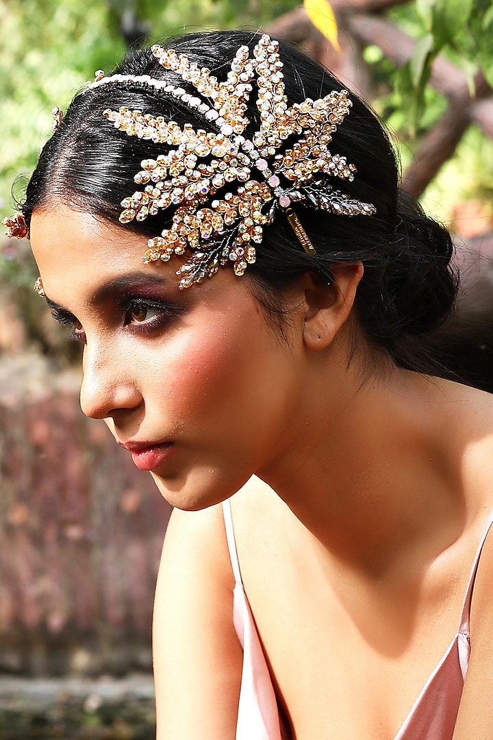 Rose Gold Sequins Embellished Woven Hairband by Studio Accessories