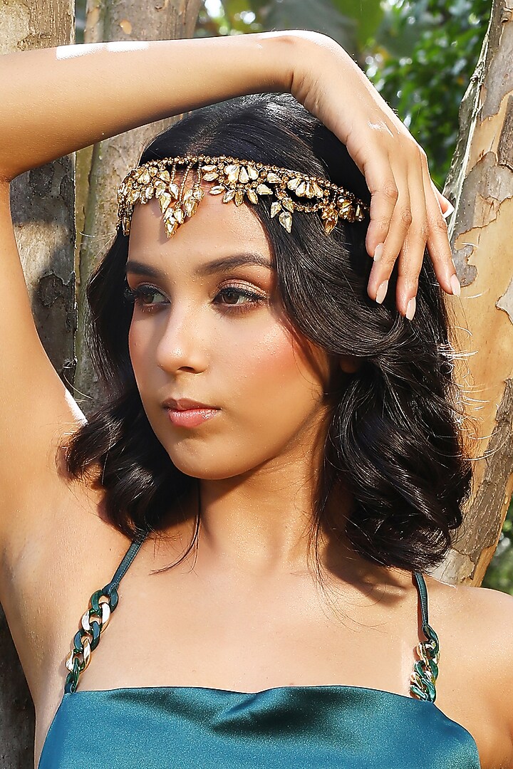 Silver Fabric Embroidered Mathapatti by Studio Accessories at Pernia's Pop Up Shop