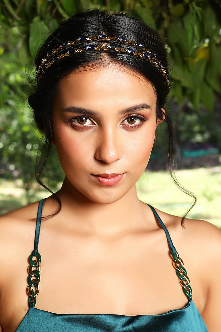 Sapphire Fabric Crystal Embellished Layered Hairband by Studio Accessories at Pernia's Pop Up Shop