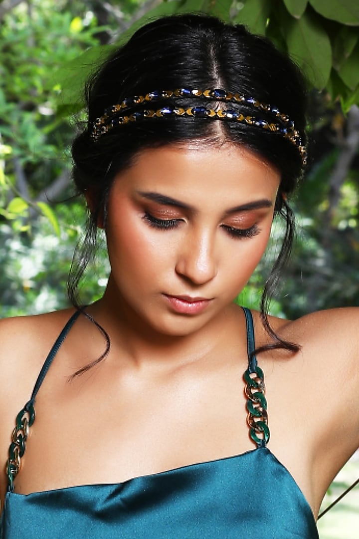Sapphire Fabric Crystal Embellished Layered Hairband by Studio Accessories at Pernia's Pop Up Shop