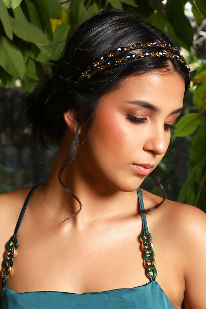 Sapphire Fabric Crystal Embellished Layered Hairband by Studio Accessories at Pernia's Pop Up Shop