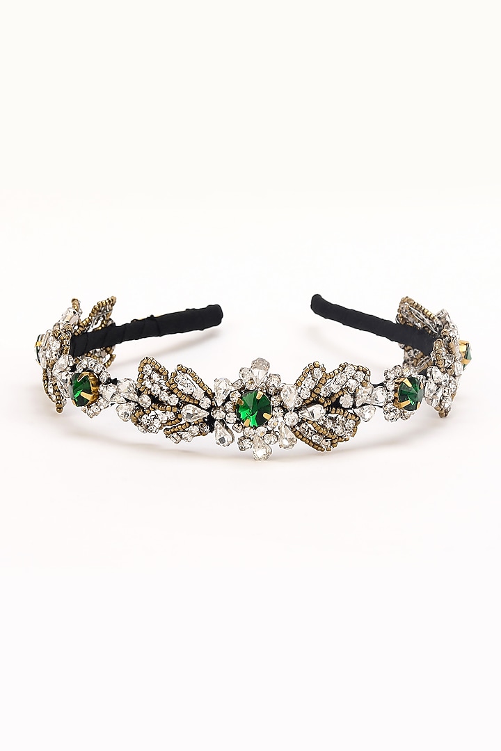 Silver Stainless Steel & Satin Crystal Beaded Work Adjustable Hairband by Studio Accessories at Pernia's Pop Up Shop
