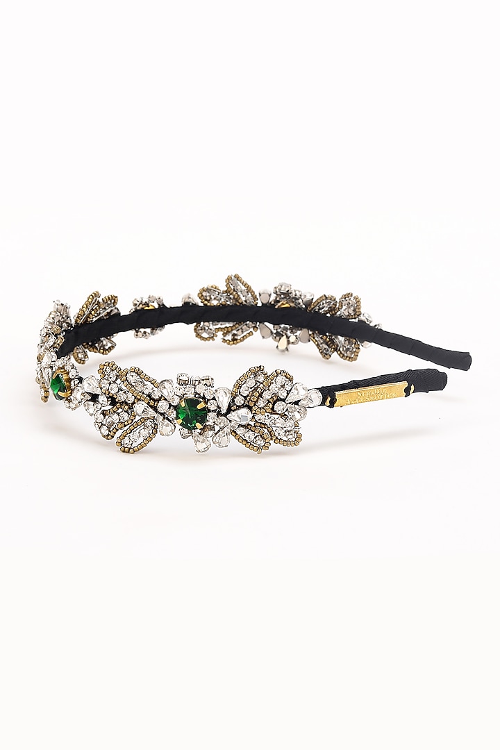 Silver Stainless Steel & Satin Crystal Beaded Work Adjustable Hairband by Studio Accessories at Pernia's Pop Up Shop