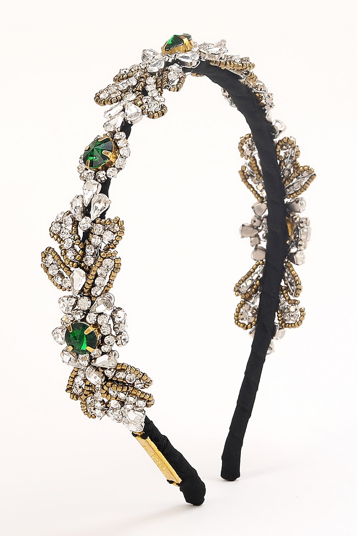 Silver Stainless Steel & Satin Crystal Beaded Work Adjustable Hairband by Studio Accessories at Pernia's Pop Up Shop