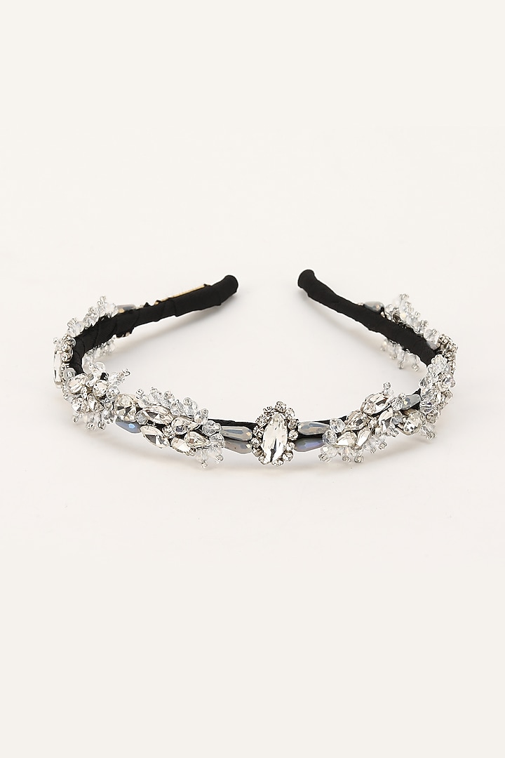 Silver Stainless Steel & Satin Crystal Beaded Work Adjustable Hairband by Studio Accessories at Pernia's Pop Up Shop