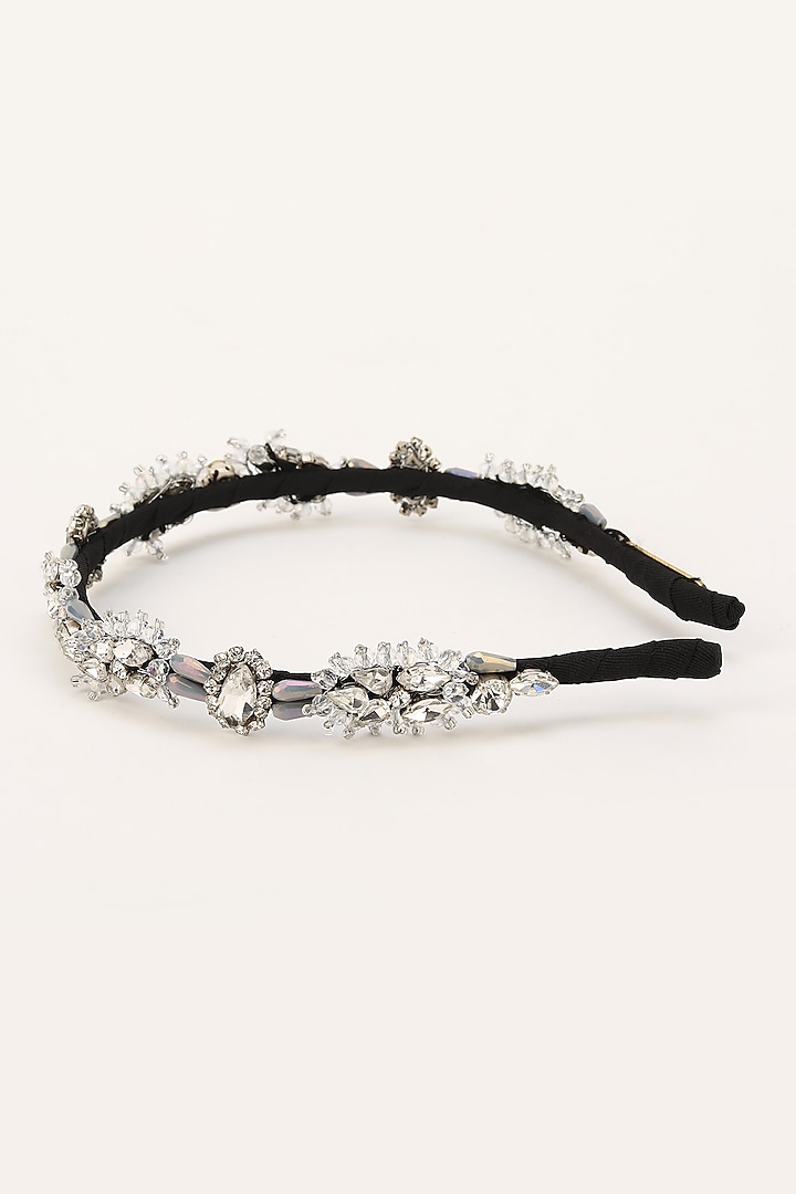 Silver Stainless Steel & Satin Crystal Beaded Work Adjustable Hairband by Studio Accessories at Pernia's Pop Up Shop