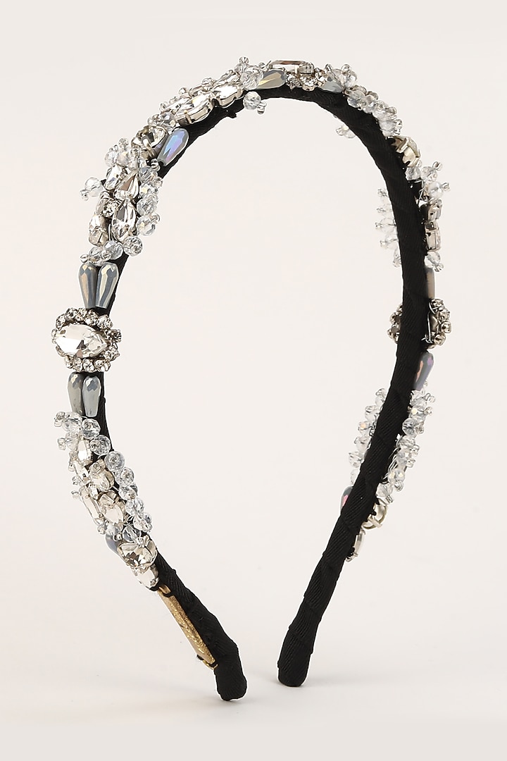 Silver Stainless Steel & Satin Crystal Beaded Work Adjustable Hairband by Studio Accessories at Pernia's Pop Up Shop