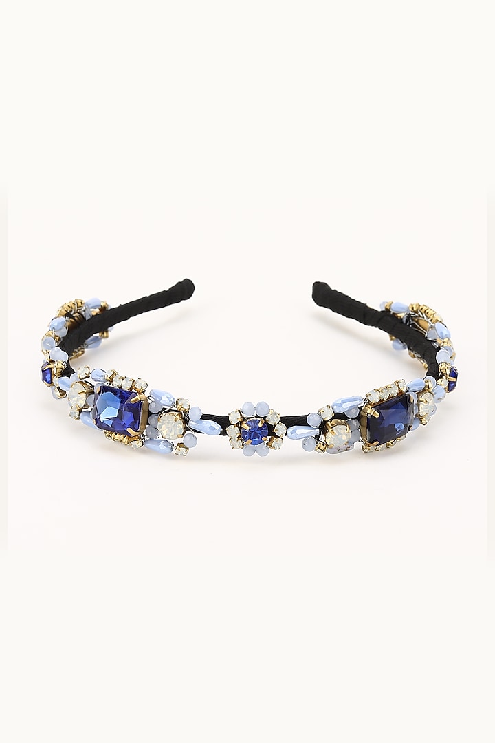 Blue Stainless Steel & Satin Crystal Beaded Work Adjustable Hairband by Studio Accessories at Pernia's Pop Up Shop