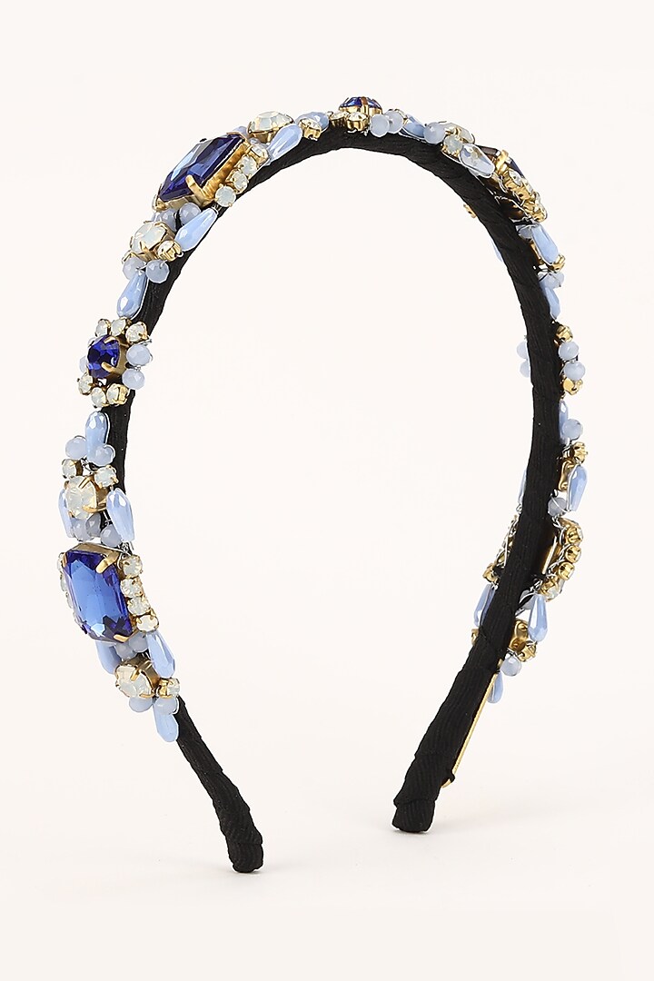 Blue Stainless Steel & Satin Crystal Beaded Work Adjustable Hairband by Studio Accessories at Pernia's Pop Up Shop
