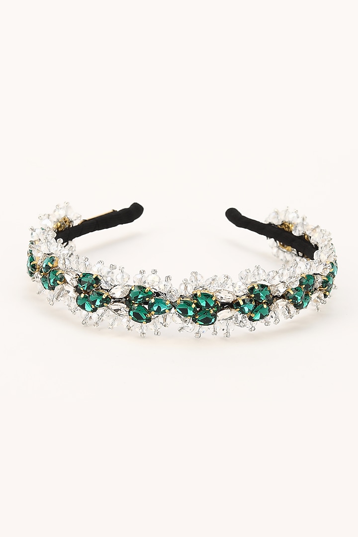 Green & Silver Stainless Steel Crystal Beaded Work Adjustable Hairband by Studio Accessories at Pernia's Pop Up Shop