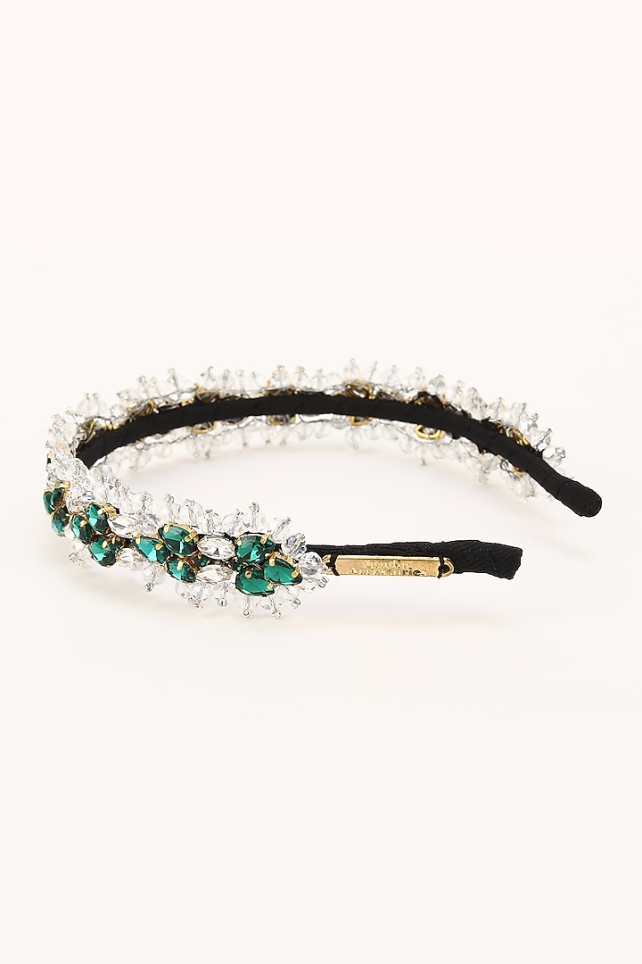 Green & Silver Stainless Steel Crystal Beaded Work Adjustable Hairband by Studio Accessories at Pernia's Pop Up Shop