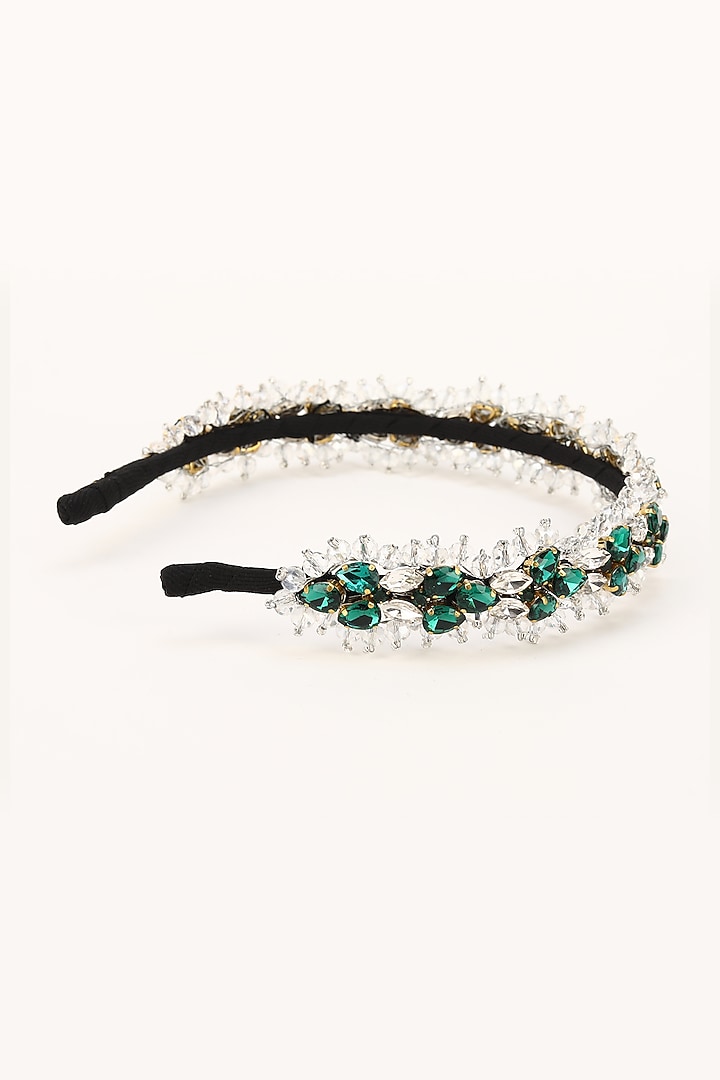 Green & Silver Stainless Steel Crystal Beaded Work Adjustable Hairband by Studio Accessories at Pernia's Pop Up Shop