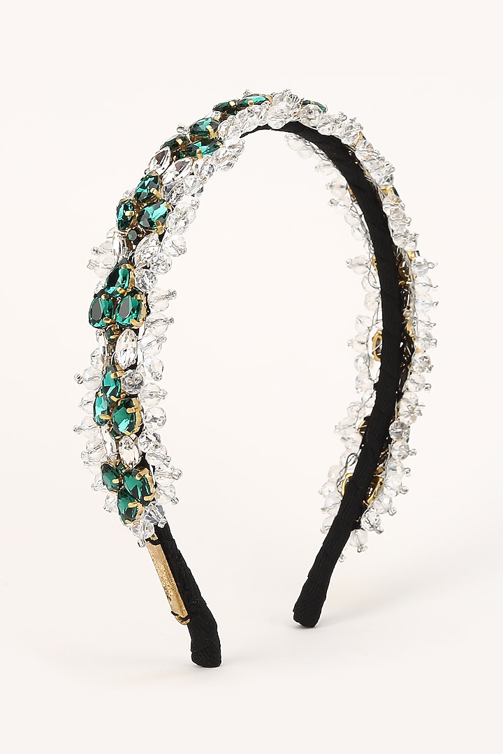 Green & Silver Stainless Steel Crystal Beaded Work Adjustable Hairband by Studio Accessories at Pernia's Pop Up Shop
