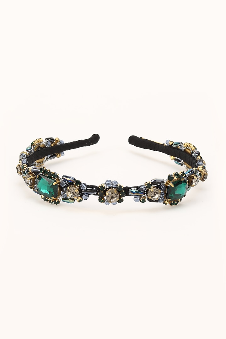 Green & Silver Stainless Steel Crystal Beaded Work Adjustable Hairband by Studio Accessories at Pernia's Pop Up Shop
