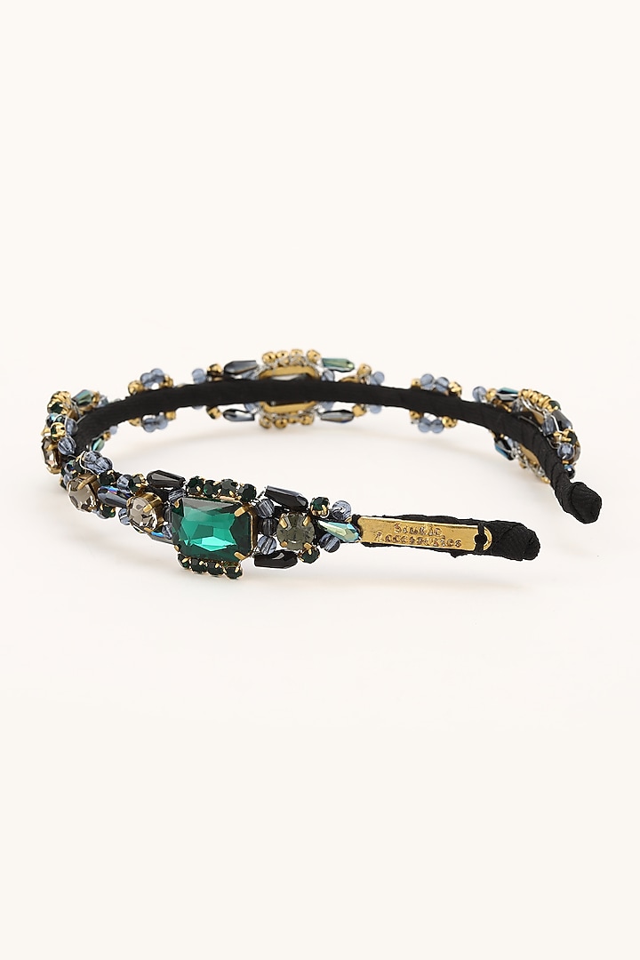Green & Silver Stainless Steel Crystal Beaded Work Adjustable Hairband by Studio Accessories at Pernia's Pop Up Shop