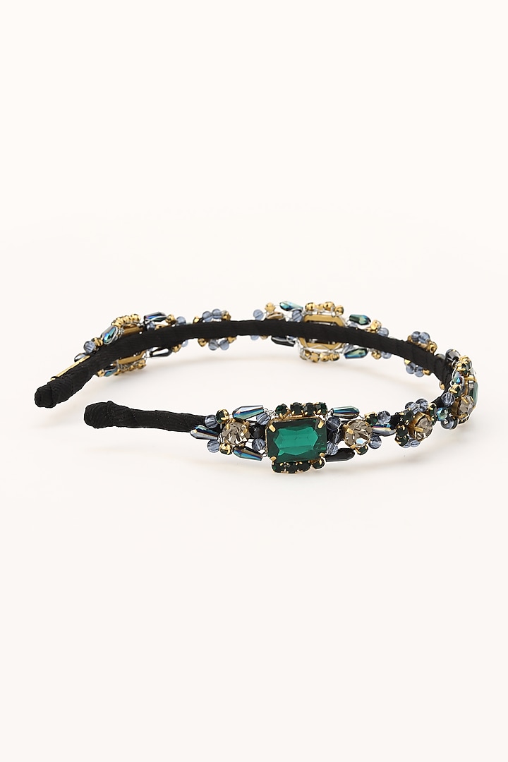Green & Silver Stainless Steel Crystal Beaded Work Adjustable Hairband by Studio Accessories at Pernia's Pop Up Shop