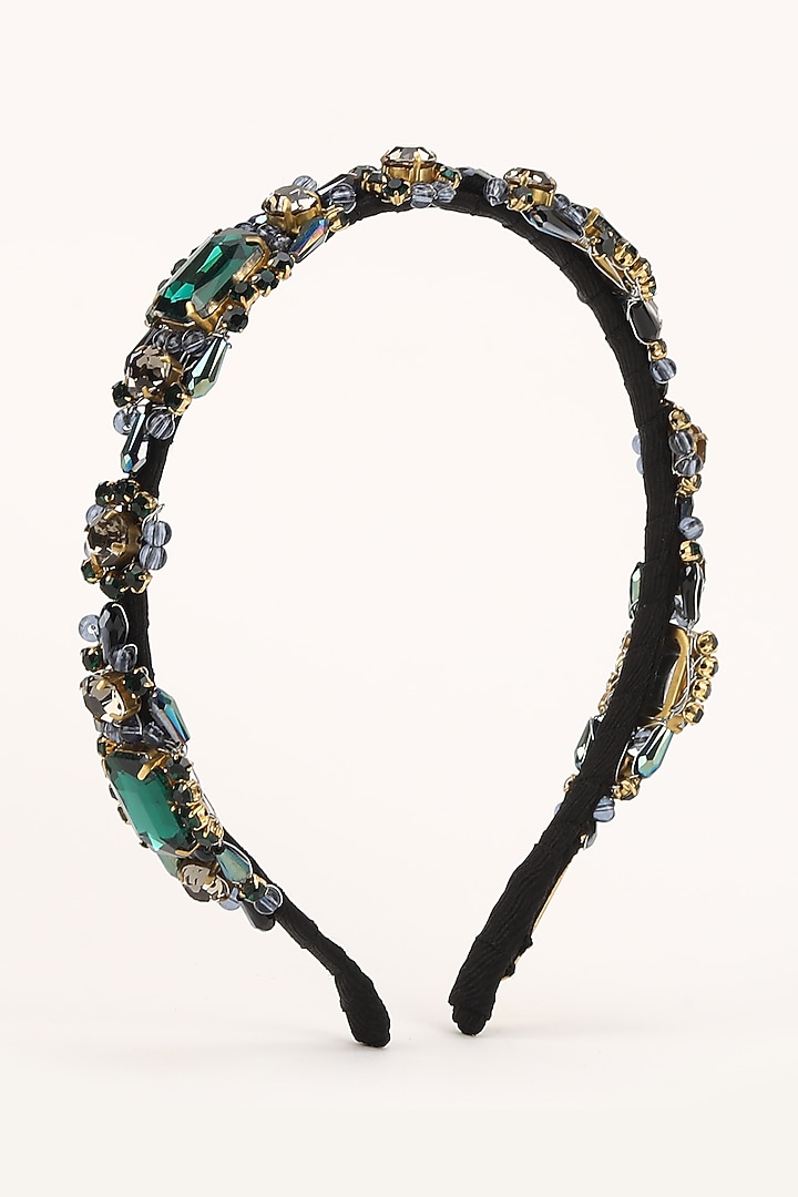 Green & Silver Stainless Steel Crystal Beaded Work Adjustable Hairband by Studio Accessories at Pernia's Pop Up Shop