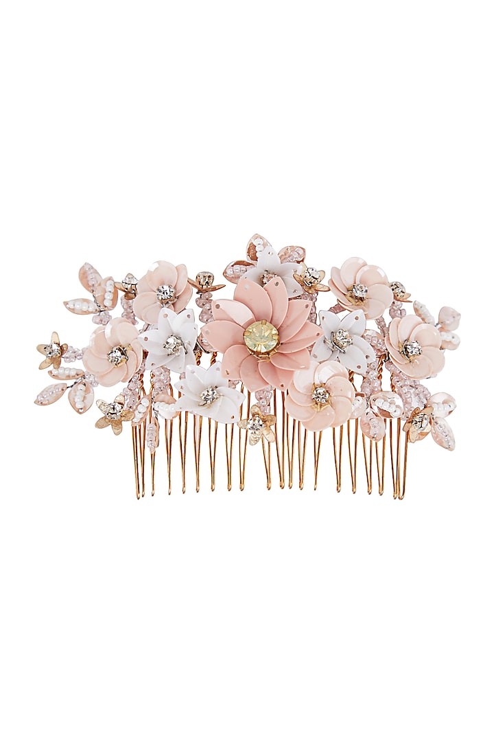 Peach Embellished Hair Comb by Studio Accessories